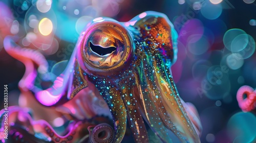 A closeup charismatic half body of a cuttlefish wearing a magicians robe