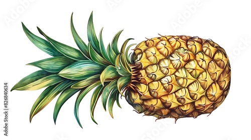 pineapple, fruit, food, isolated, tropical, fresh, ripe, ananas, healthy, green, sweet, white, yellow, juicy, diet, freshness, vitamin, dessert, object, nature, leaf, organic, raw, closeup, juice