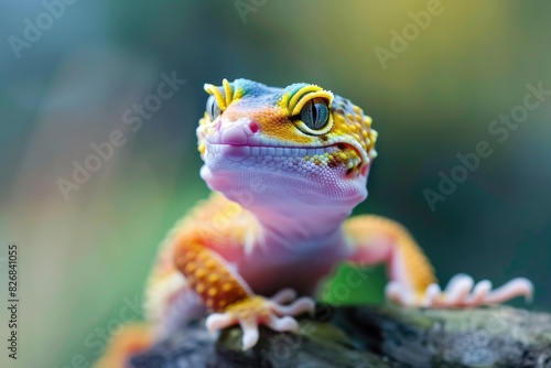 The leopard gecko (Eublepharis macularius) is a nocturnal gecko native to south and west-central Asia. They are popular pets due to their small size, docile nature - generative ai