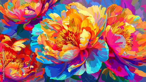 Colorful illustration of peonies