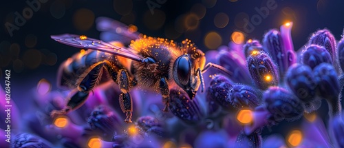 A bee is on a purple flower