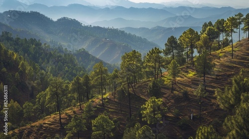 Picturesque pine trees adorning mountain slopes