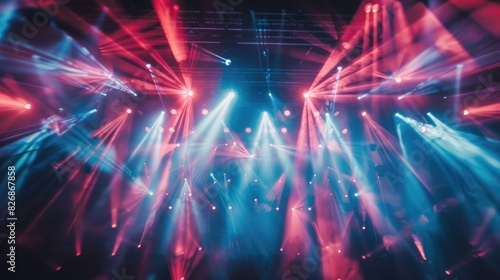 Dynamic stage lights pulsating to the beat of music at a concert or club event