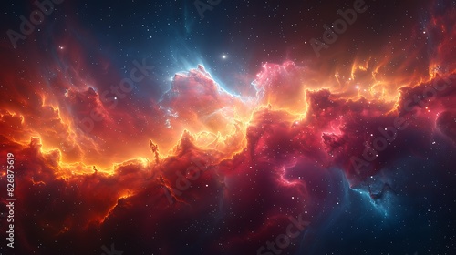 Prompt colorful nebula with swirling gas clouds and embedded celestial objects
