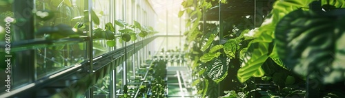 A hightech greenhouse utilizes hydroponic methods for efficient crop cultivation