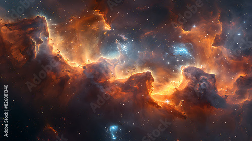 Prompt interstellar cloud of gas and dust with stars and other celestial objects forming within