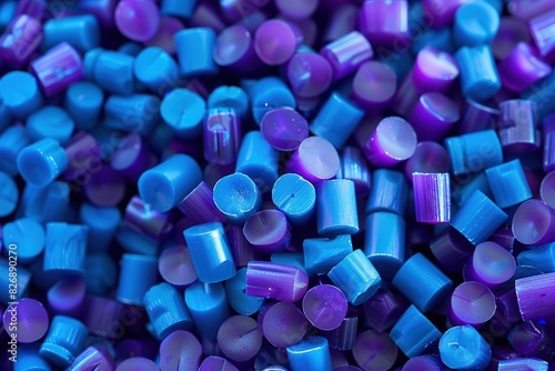 Close-up view of vibrant blue and purple nuclear fuel pellets
