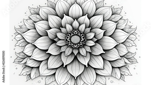 create a coloring book page for grown ups using a beautiful mandala design, black and white, no gray areas, simple vectored art, 