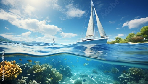 Whispering Waves: Serene Yacht Journey" "Azure Elegance: Beneath the Sailing Skies"