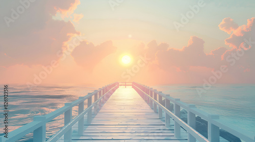  A wooden pier with a sunset on the horizon Background image of a dock surrounded by sea water clouds and a beautiful pinkish sky Bridge Sea Perspective illustrations