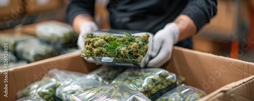 A customer receiving a delivery of cannabis accessories, with detailed, closeup shots
