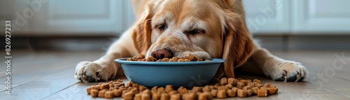 A pet enjoying a meal from freshly delivered pet food, with dynamic, candid shots capturing the joy
