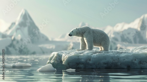 Polar bear navigating melting ice in the Arctic, highlighting the impact of climate change on mammals.
