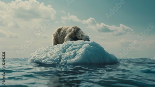 Polar bear navigating melting ice in the Arctic, highlighting the impact of climate change on mammals.