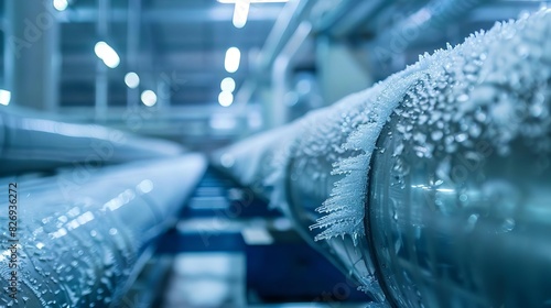 frosty efficiency macro view of chiller evaporator coil in action at refrigerated warehouse industrial closeup photography