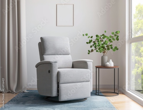 electric recliner chair with an armrest and side table in a living room 