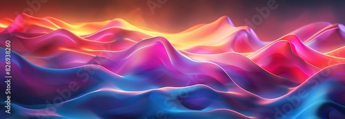 A 3D abstract background with undulating waves of light in a spectrum of colors