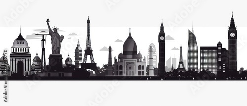 wallpaper of monochromatic iconic landmarks and monuments from different eras and cultures