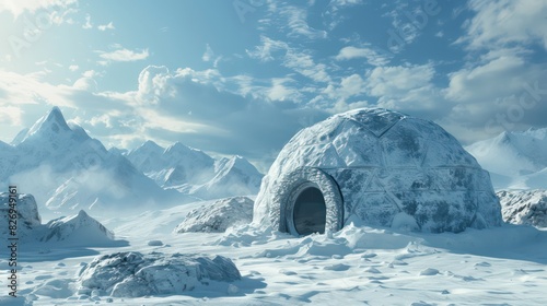 wallpaper of an igloo in the arctic circle with a natural white background and nice light 