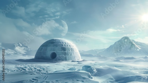 wallpaper of an igloo in the arctic circle with a natural white background and nice light 