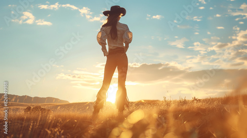 an imposing model dressed as a cowgirl