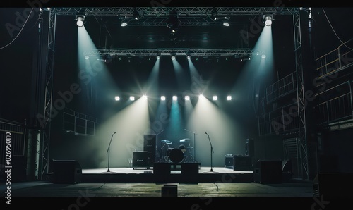 concert stage with spotlights on realistic isolated on a dark background