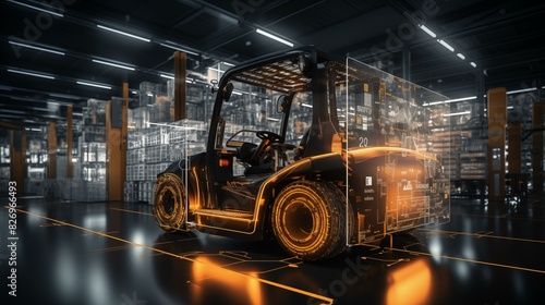 Automated Forklift doing storage in a warehouse managed by machine
