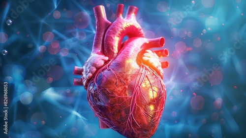 Human heart anatomy on scientific background. 3d illustration.