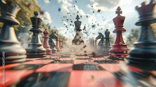 Epic chess battle with explosive pawn showdown