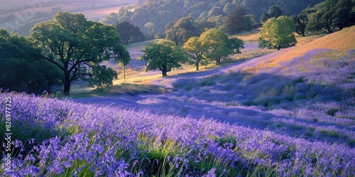 Lavender field basking in golden sunrise