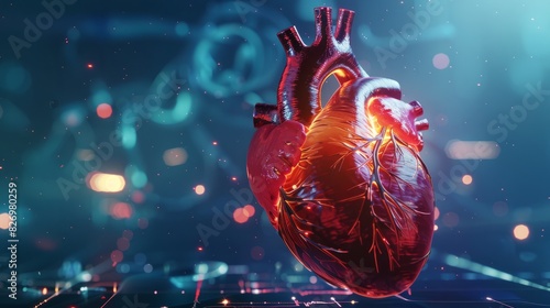 Human heart anatomy on scientific background. 3d illustration.
