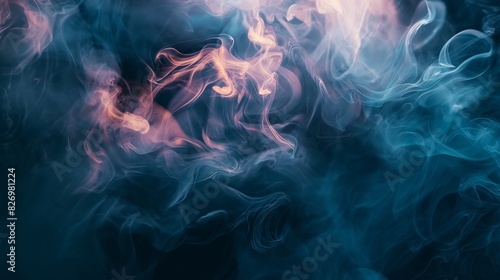 , dense tendrils of deep and dark smoke gracefully intertwine against a gradient backdrop, creating a mesmerizing blend of hues. Amidst this ethereal dance, vibrant abstract colors emerge, background 
