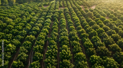Expansive Aerial Perspective of Vast Rubber Plantation Revealing Extensive Tapping Lines and