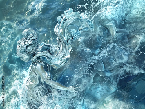 Aquarius sign, flowing water bearer, 3D photorealistic render