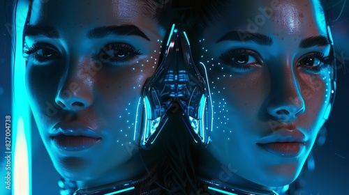 Gemini zodiac twins, 3D futuristic render