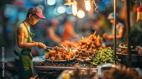 Miniature figures enjoying a meal at a street food stall in Thailand.Photography, macro lens to capture the smallest details,