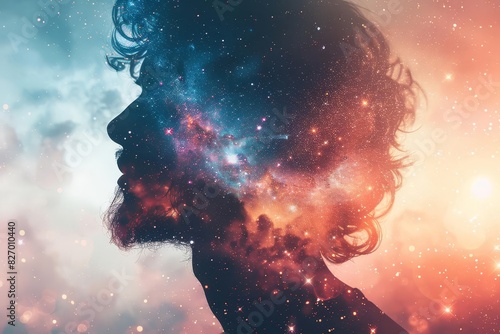 Explore the vastness of the cosmos with this awe-inspiring image of a man's face merging with the stars