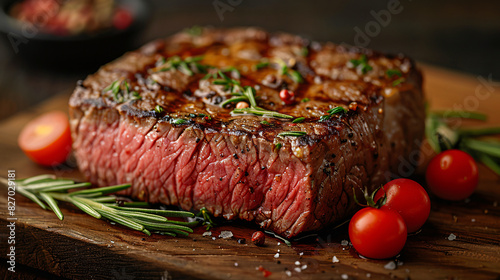 Beef steak on wood table