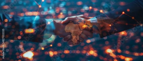 A strategic partnership concept illustrating a global expansion effort, where businesses collaborate to enter new markets and share risks and rewards