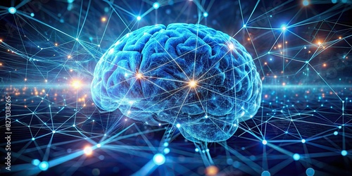 Futuristic model of human brain connected to digital network