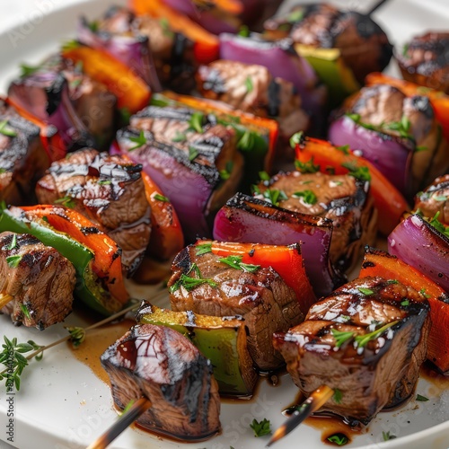 a delicious marinated lamb skewer grilled to perfection, infused with mediterranean herbs and spices, loaded with finely slice capsicum and onions