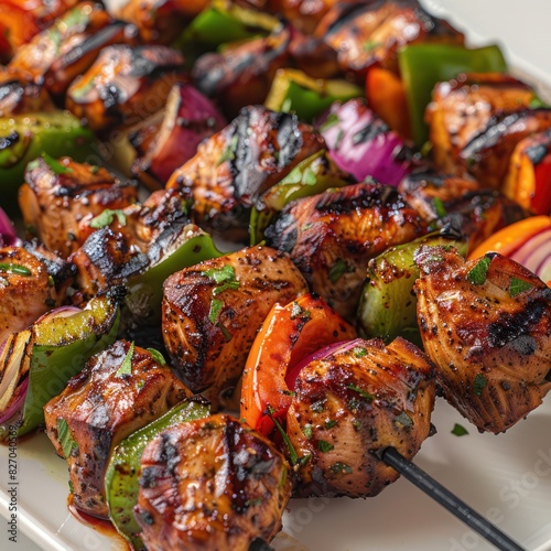 a healthy yet sumptuous serving of grilled chicken skewers marinated to perfection, infused with herbs and spices alongside with capsicum, onions and sprinkled with seasoning for taste