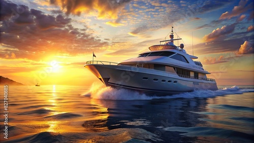 Luxury yacht sailing in the ocean with a stunning summer glow