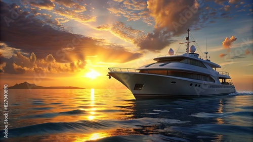 Luxury yacht sailing in the ocean with a stunning summer glow