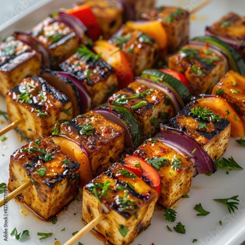 a healthy yet sumptuous serving of grilled vegetable skewers marinated to perfection, infused with herbs and spices alongside with capsicum, onions and sprinkled with seasoning for taste