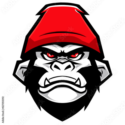 vector anger gorilla wearing caps isolated on white, vector illustration flat 2