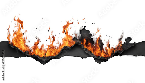 Dynamic image of flames burning through a sheet of paper, demonstrating destruction and energy with intense orange and black colors.