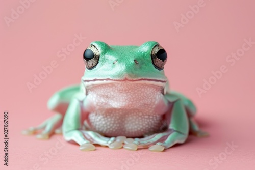A Green Tree Frog on a Pink Background