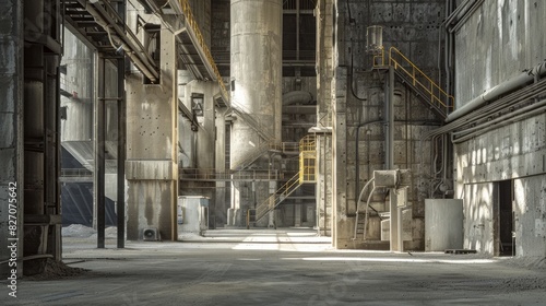 Cement factory empty and without activity due to the industrial and labor crisis during confinement, with generative ai