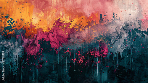 Modern art wallpaper featuring a blend of acrylic and ink textures